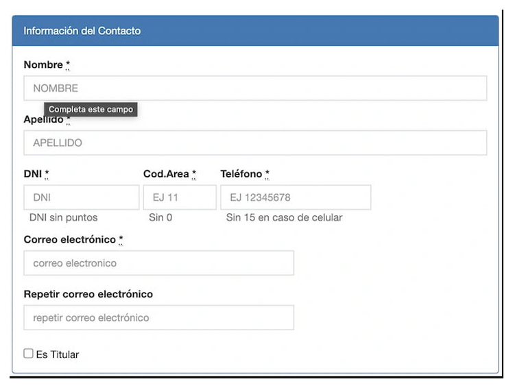 Paso 2 para sacar turno de la VTV en Mercedes: información del contacto
